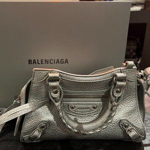 Balenciaga Mini Neo Classic City Metallic Leather Silver-Brand New Used 3x Max!